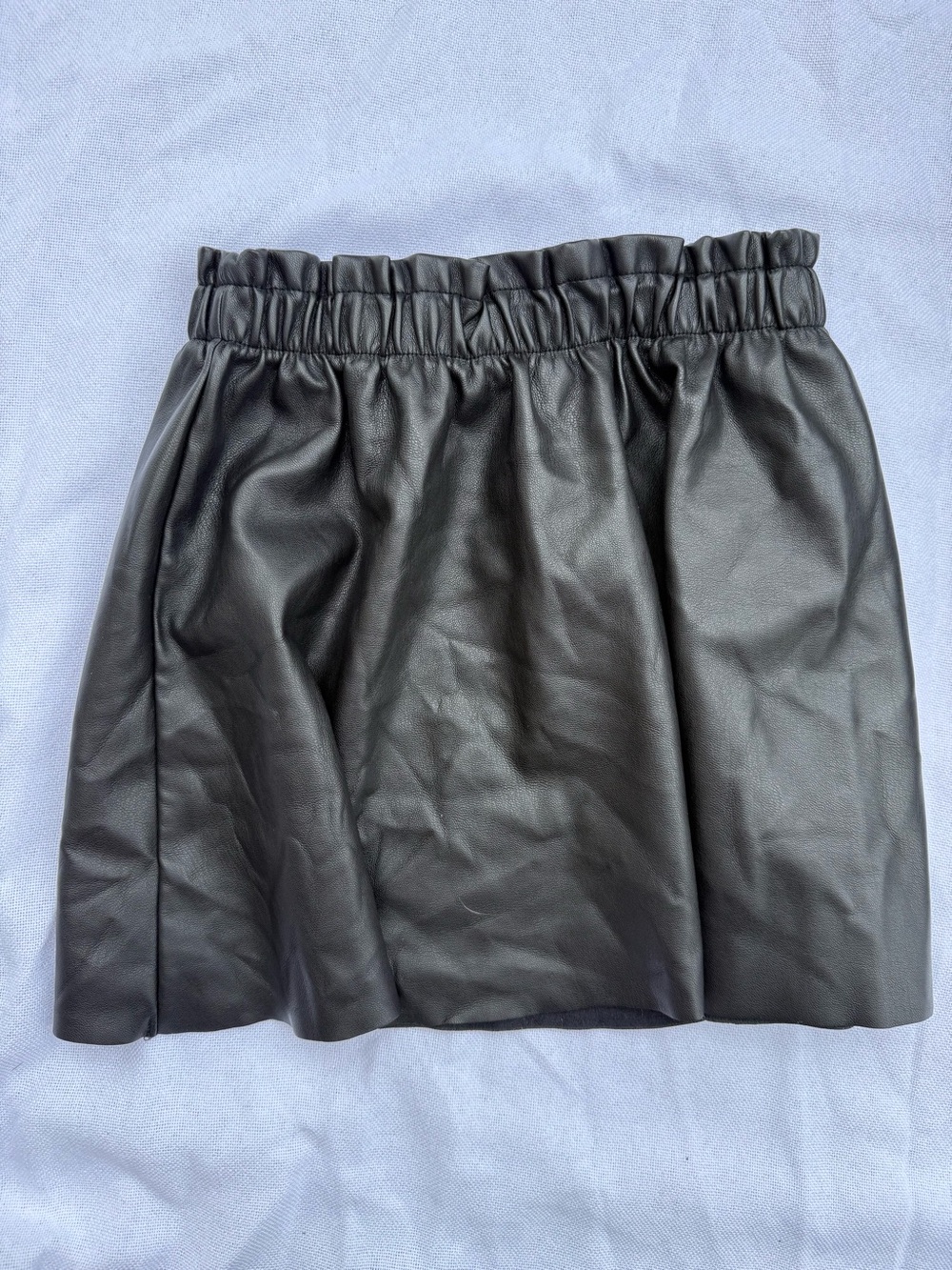 Black Faux Leather Elastic-Waist Skirt